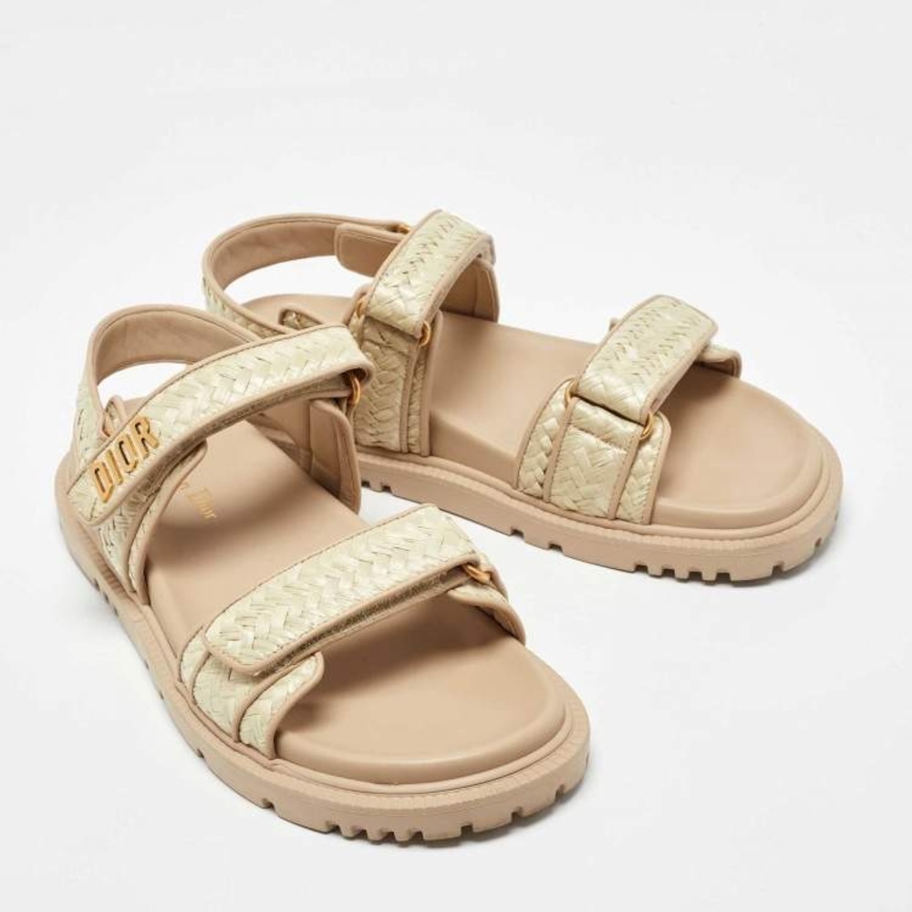 DIOR raffia sandals gold logo - Picture 3 of 13